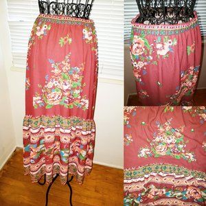 Floral Border Print Cottagecore Prairie Tiered Ruffled Midi Skirt Flying Tomato